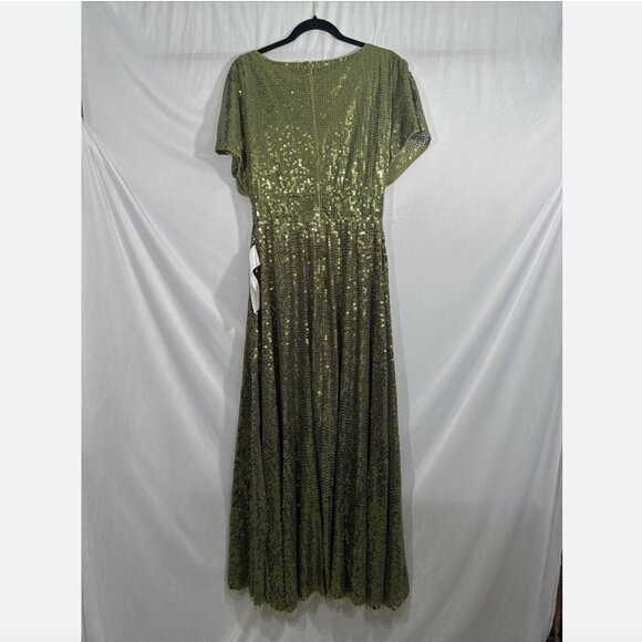 NWT $598 Mac Duggal [ 8 ] Sequined Butterfly Sleeve Wrap Over A Line‎ Gown #Q699 - Picture 13 of 15